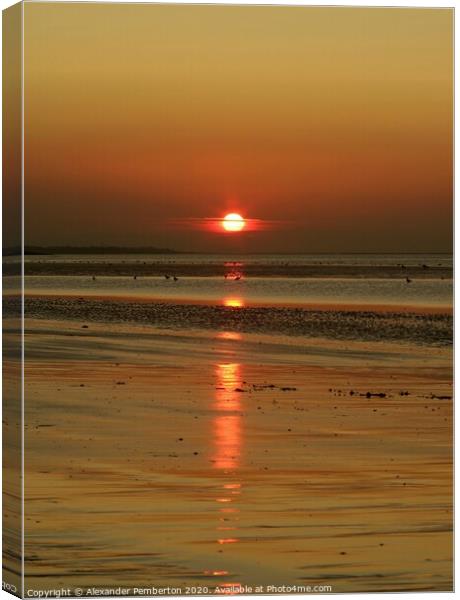 Sunset Over Leasowe Bay  ,Wirral, Merseyside. Engl Canvas Print by Alexander Pemberton
