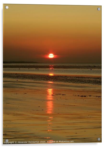 Sunset Over Leasowe Bay  ,Wirral, Merseyside. Engl Acrylic by Alexander Pemberton