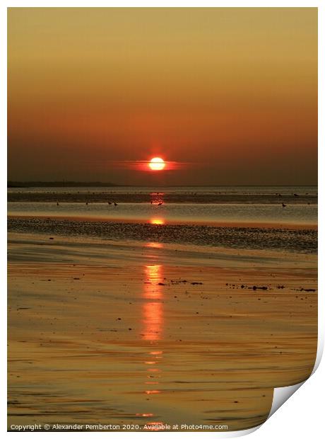 Sunset Over Leasowe Bay  ,Wirral, Merseyside. Engl Print by Alexander Pemberton