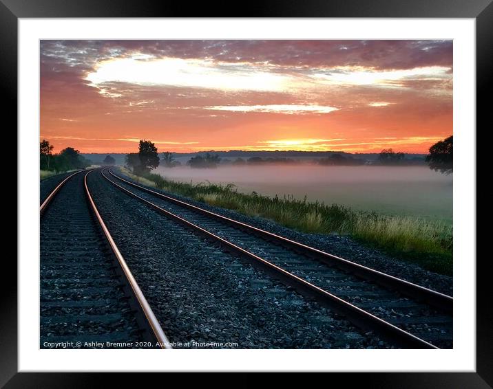 Misty Sunrise On The Tracks Framed Mounted Print by Ashley Bremner