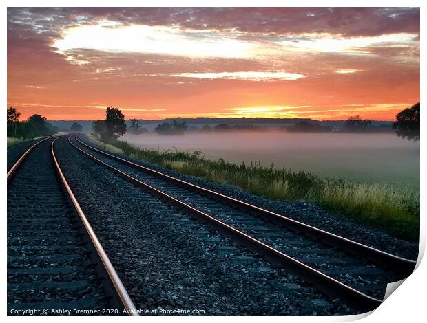 Misty Sunrise On The Tracks Print by Ashley Bremner