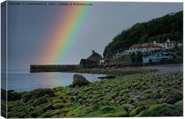 Babbacombe Beach Under A Rainbow Canvas Print by rawshutterbug 