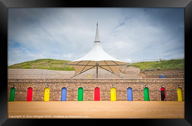 Barry island colourful doors and massive parasol Framed Print by Bryn Morgan