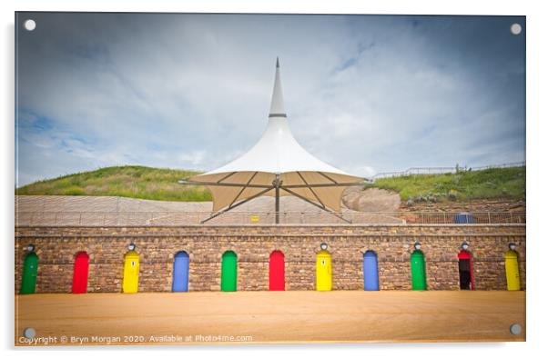Barry island colourful doors and massive parasol Acrylic by Bryn Morgan