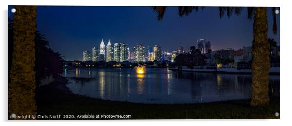 City skyline at night Dubai, the UAE. Acrylic by Chris North