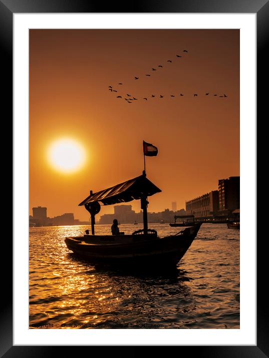 Dubai creek at sunset. Framed Mounted Print by Chris North