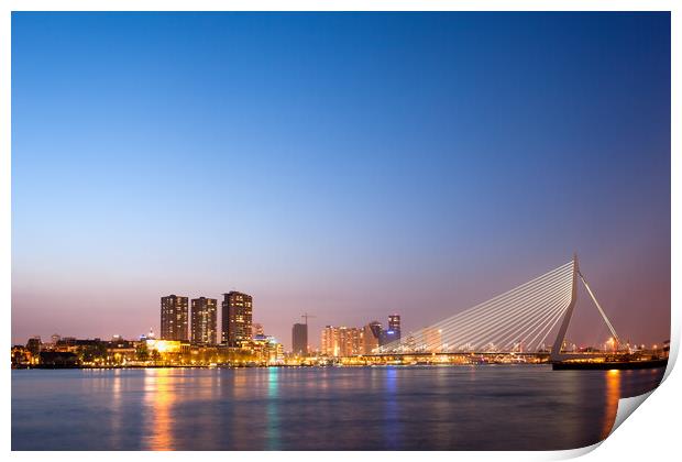 Rotterdam Skyline at Twillight Print by Artur Bogacki
