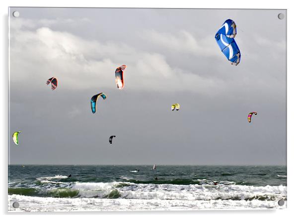 Kitesurfer Sails off Bournemouth Beach Acrylic by Tim O'Brien