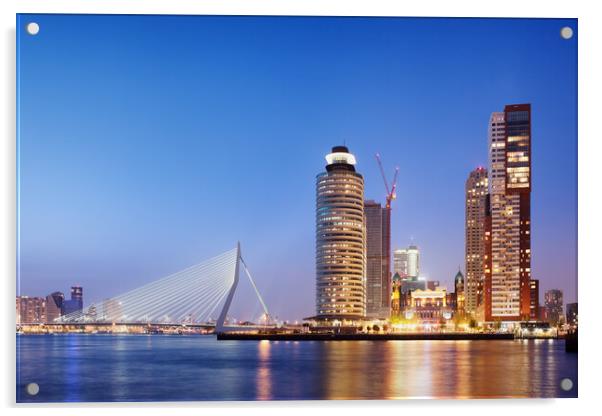 City of Rotterdam Skyline in the Evening Acrylic by Artur Bogacki