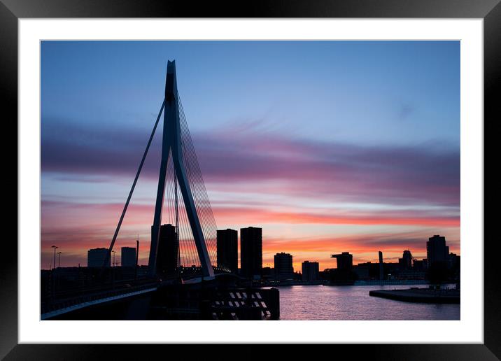 City of Rotterdam Skyline Silhouette Framed Mounted Print by Artur Bogacki