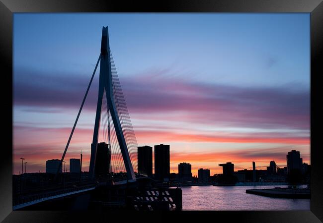 City of Rotterdam Skyline Silhouette Framed Print by Artur Bogacki