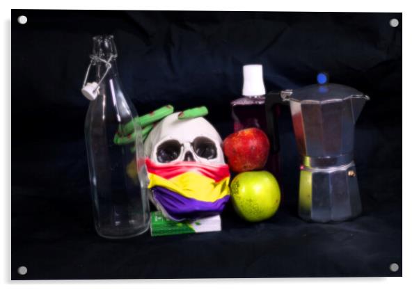 Still life with a skull and a green snake Acrylic by Jose Manuel Espigares Garc