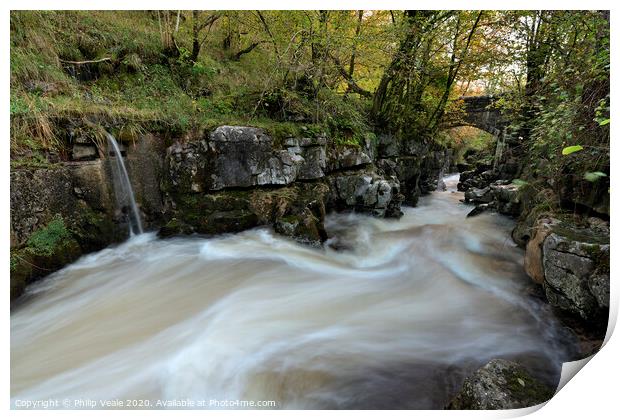 Taf Fechan flowing through Pont Sarn Bridge. Print by Philip Veale