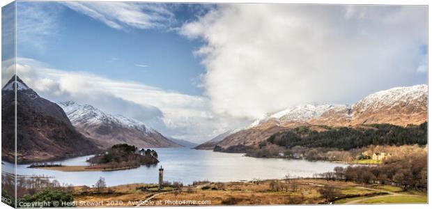 Jacobite Memorial and Loch Shiel in Winter Canvas Print by Heidi Stewart