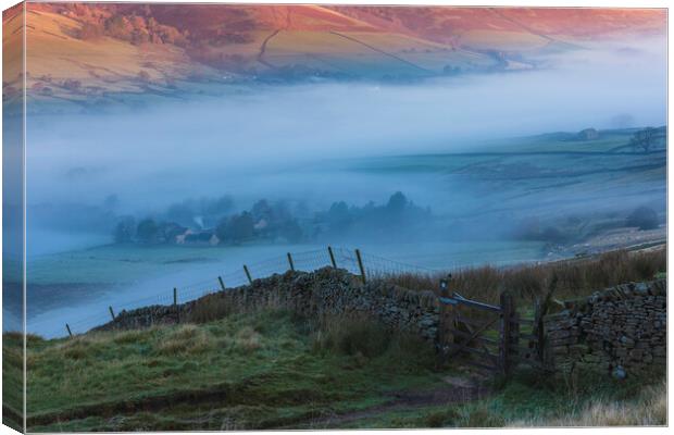 Edale Valley autumn mist Canvas Print by John Finney