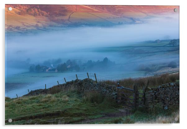 Edale Valley autumn mist Acrylic by John Finney