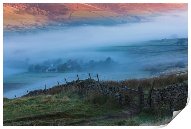 Edale Valley autumn mist Print by John Finney