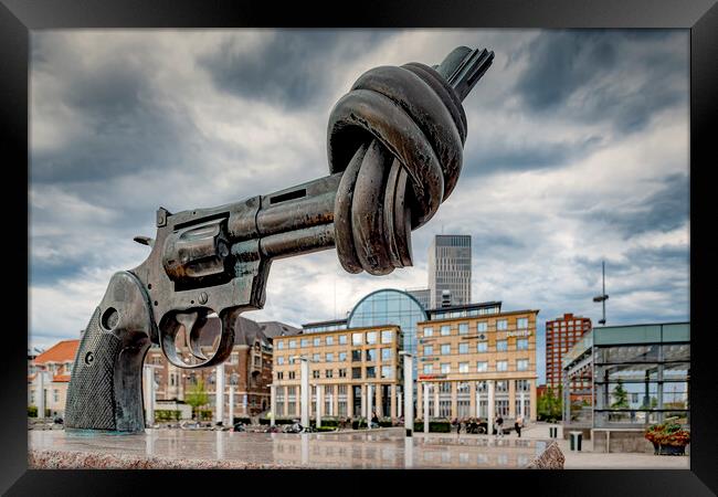 Malmo Knotted Gun Sculpture Framed Print by Antony McAulay