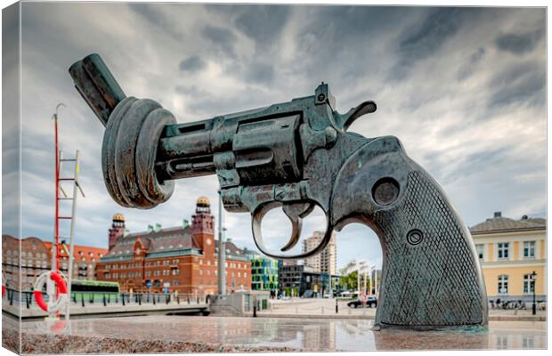 Malmo Knotted Gun Canvas Print by Antony McAulay