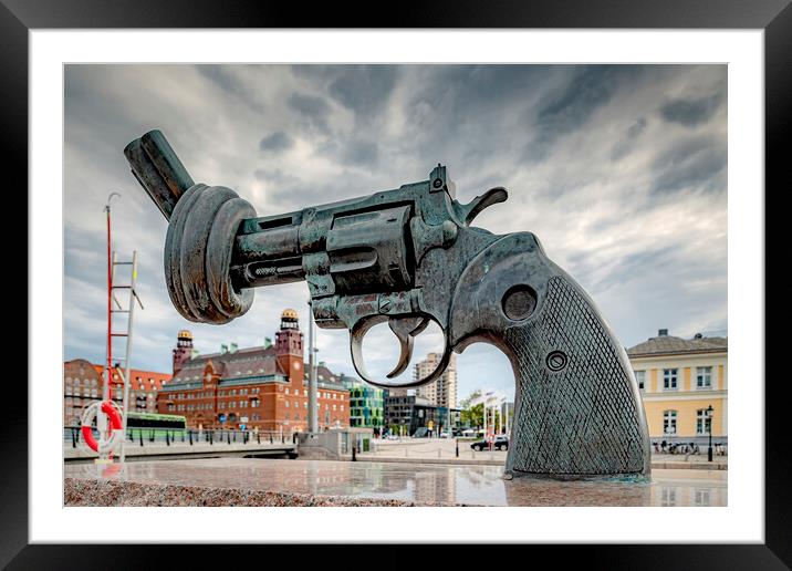 Malmo Knotted Gun Framed Mounted Print by Antony McAulay