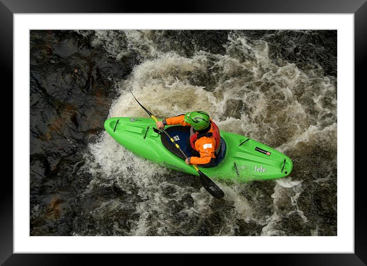 Green Kayak Paddling Framed Mounted Print by Serena Bowles