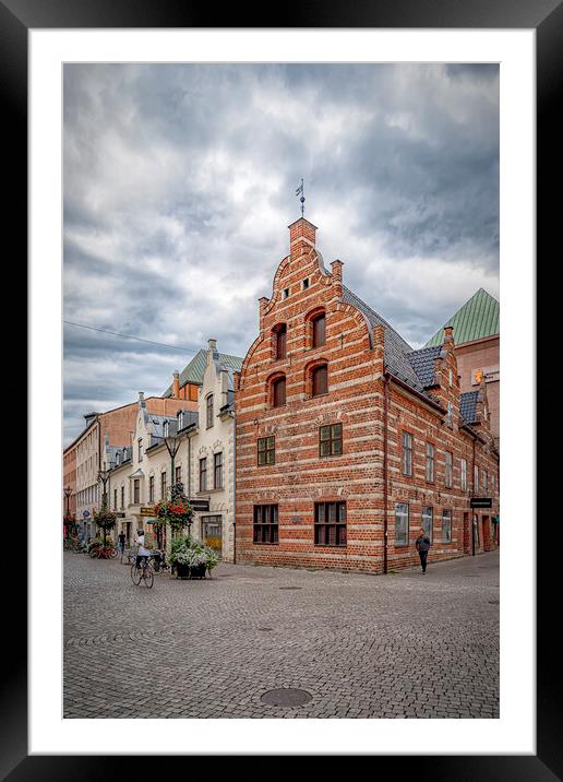 Malmo Street Scene with Old Corner Building Framed Mounted Print by Antony McAulay