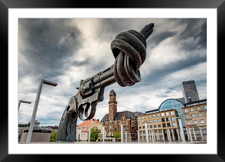 Malmo The Knotted Gun Framed Mounted Print by Antony McAulay