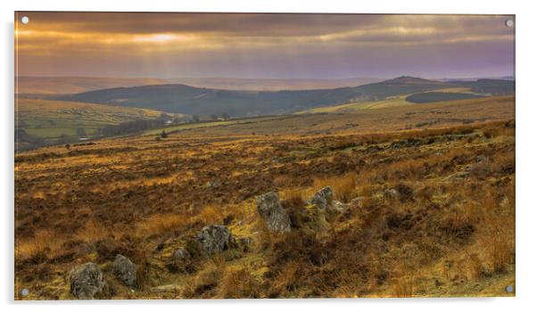 Dartmoor Sunset Acrylic by Dave Bell