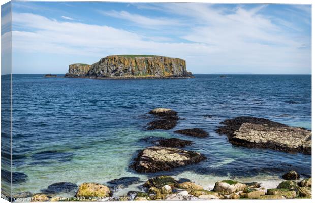 Sheep Island, Carrick-a-Rede, Ballintoy, Co Antrim, Northern Ireland Canvas Print by Dave Collins