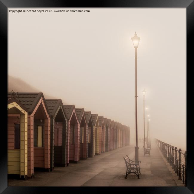 Saltburn in the Fog Framed Print by richard sayer