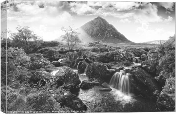 Majestic Waterfall on Buachaille Etive Mor Canvas Print by Les McLuckie