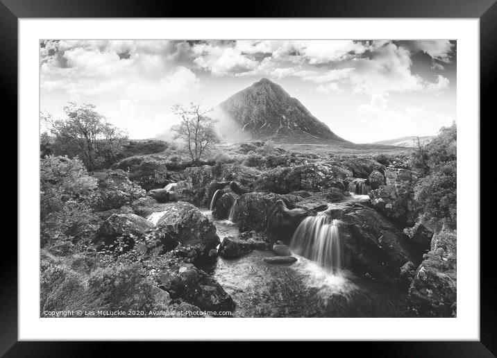 Majestic Waterfall on Buachaille Etive Mor Framed Mounted Print by Les McLuckie