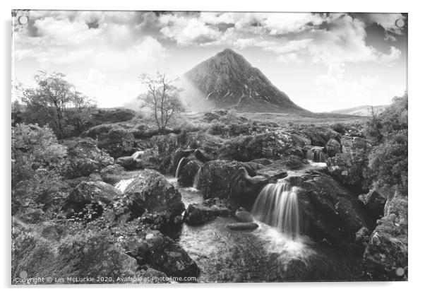 Majestic Waterfall on Buachaille Etive Mor Acrylic by Les McLuckie