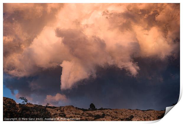 Storm Clouds Illuminated by Sunset Light Print by Pere Sanz