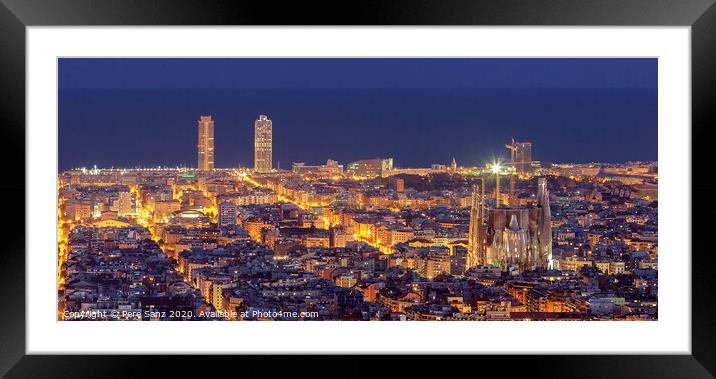 Barcelona skyline panorama at night Framed Mounted Print by Pere Sanz