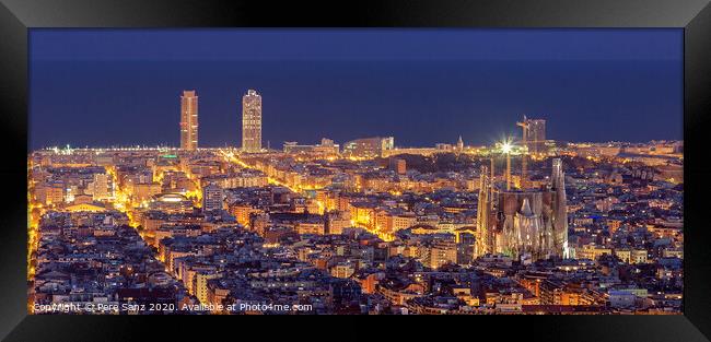 Barcelona skyline panorama at night Framed Print by Pere Sanz