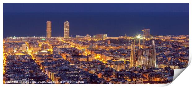 Barcelona skyline panorama at night Print by Pere Sanz