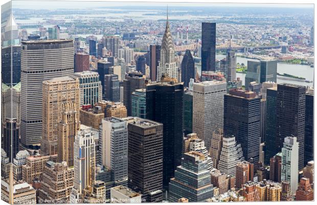 Manhattan Skyscraprers Aerial View, NYC, USA Canvas Print by Pere Sanz