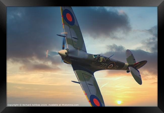 WW2 Supermarine Spitfire at sunset Framed Print by Richard Ashbee