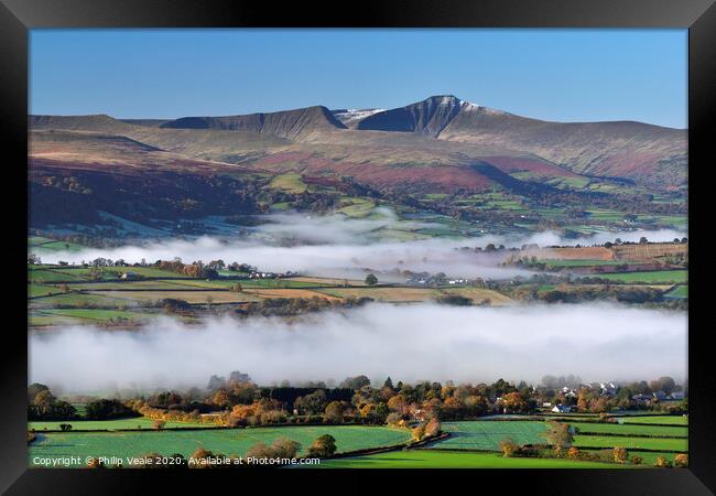 Brecon Beacons with Dawn's Dragon Breath. Framed Print by Philip Veale