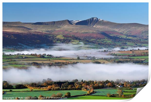Brecon Beacons with Dawn's Dragon Breath. Print by Philip Veale