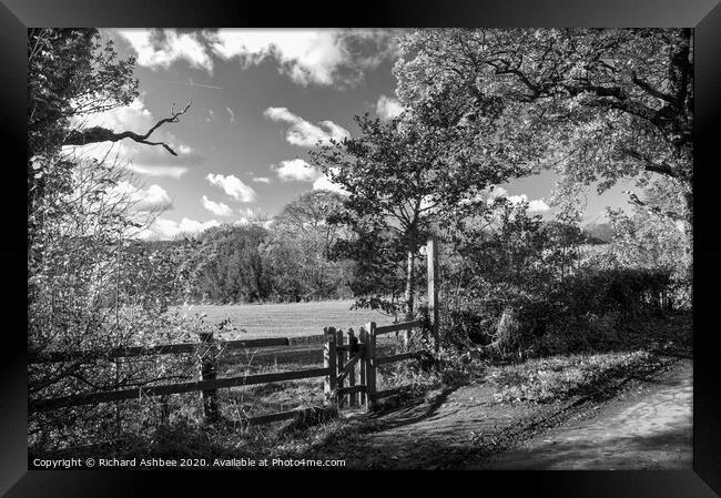 Black & White Farmland walk Framed Print by Richard Ashbee