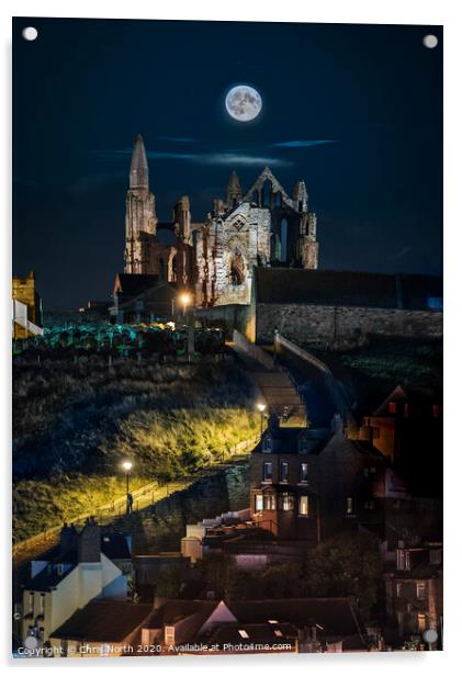 Hunters moon over Saint Hilda's Abbey Whitby, Acrylic by Chris North