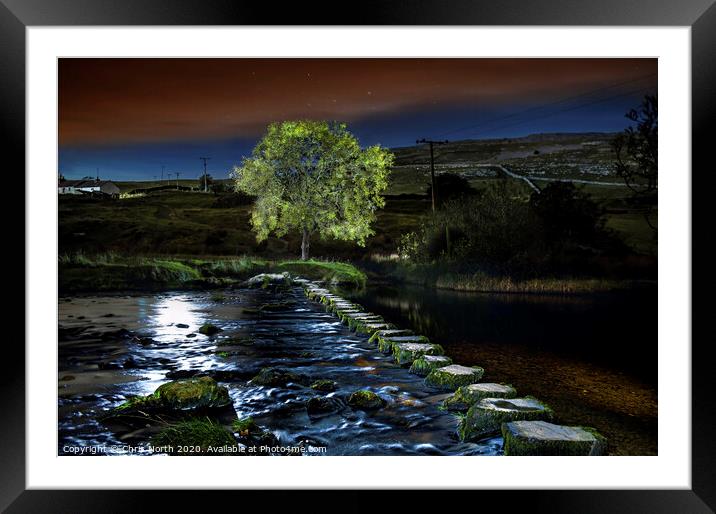 Stepping stones by Beezley Farm over the river Doe. Framed Mounted Print by Chris North