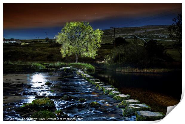 Stepping stones by Beezley Farm over the river Doe. Print by Chris North