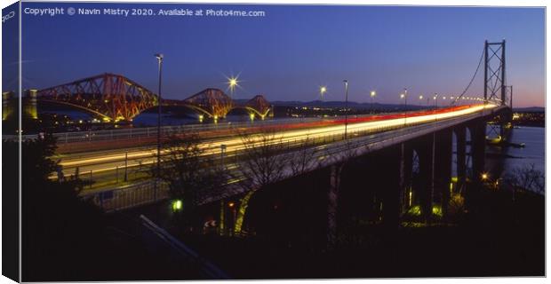 The Forth Road Bridge at dusk Canvas Print by Navin Mistry