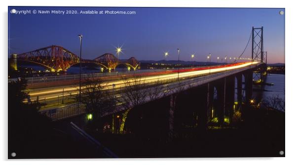 The Forth Road Bridge at dusk Acrylic by Navin Mistry