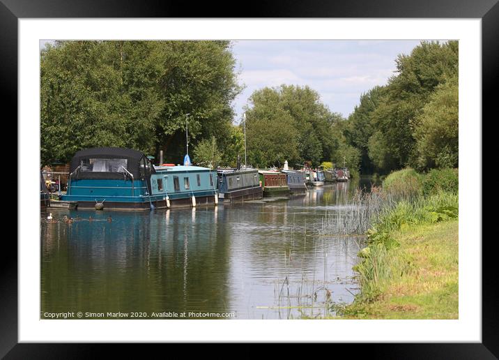 Barges moored on the Kennet and Avon Canal Framed Mounted Print by Simon Marlow