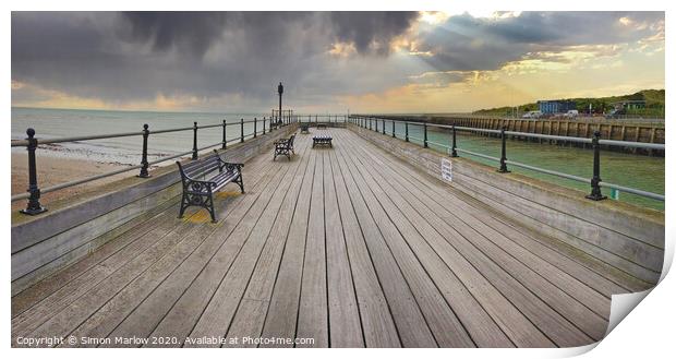 A look down the pier at Littlehampton Print by Simon Marlow