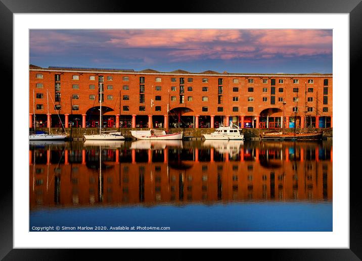 Small boats moored in Albert Dock Liverpool Framed Mounted Print by Simon Marlow